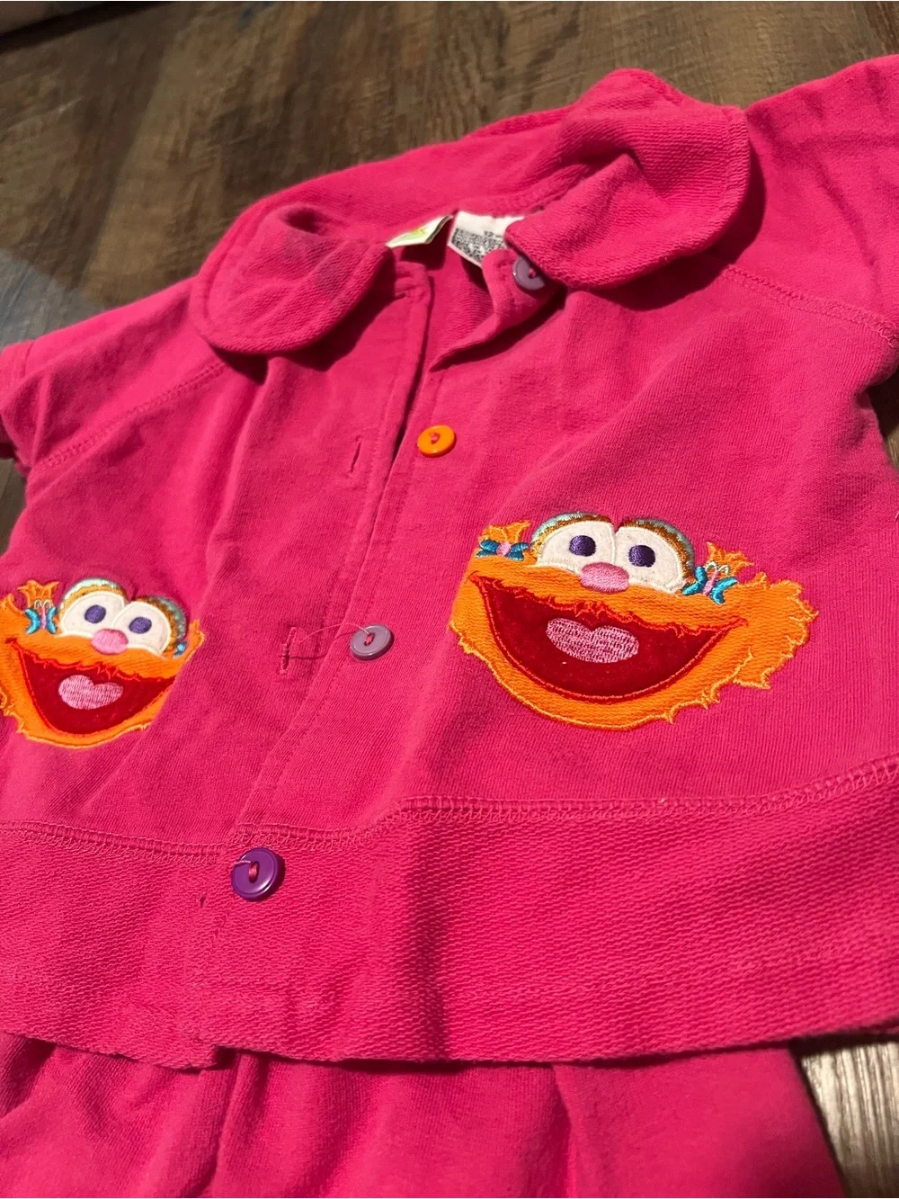 Vintage Sesame Street Zoe Girls' Hot Pink Pajama Set with Elmo Pockets